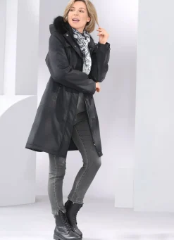 Kurzmantel mit festem Kunstpelz-Besatz