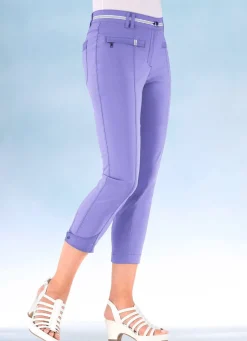 7/8-lange Hose mit kontrastfarbenem Zierband