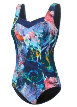 Laurina Badeanzug mit buntem Druckdessin und Halbkorsage