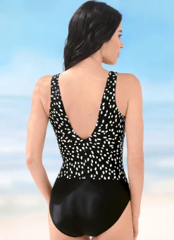 Laurina Badeanzug mit glänzendem Foliendruck und Halbkorsage