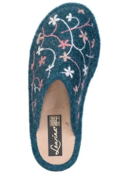 Laurina, leichte Damen-Hausschuhe, mit bunter Blüten-Stickerei