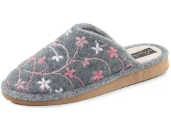 Laurina, leichte Damen-Hausschuhe, mit bunter Blüten-Stickerei