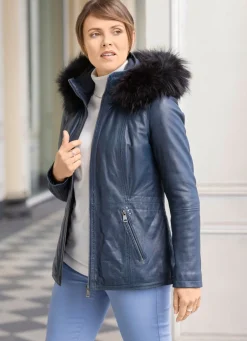 Lederjacke mit Webpelzbesatz