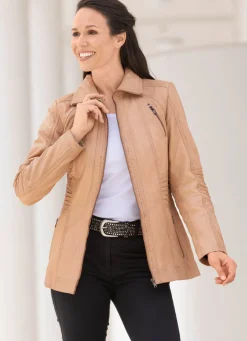 Lederkurzjacke mit Steh-Umlegekragen