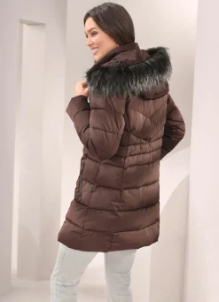 Longjacke mit abnehmbarem Kunstpelz-Besatz