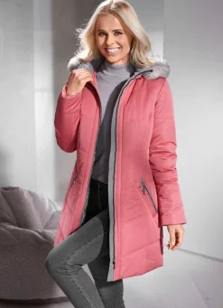 Longjacke mit abnehmbarem Kunstpelz-Besatz