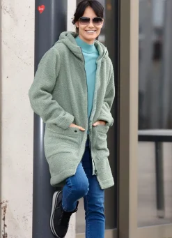 Longjacke mit angeschnittener Kapuze