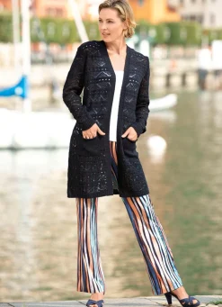 Long-Strickjacke mit Ajourdessin