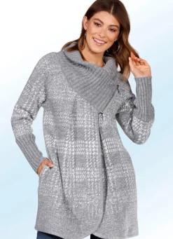 Long-Strickjacke mit dekorativem Umlegekragen