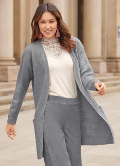 Long-Strickjacke mit eingesetzten Taschen