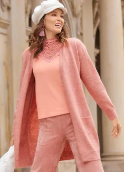 Long-Strickjacke mit eingesetzten Taschen