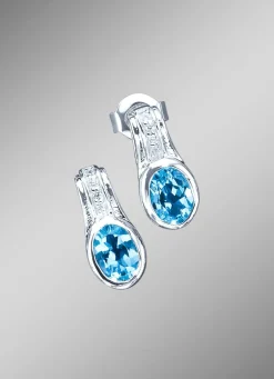 Massive Ohrstecker mit Blautopas und Zirkonia