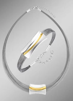 Moderne Garnitur in Bicolor aus Silber 925/- fein und Stahl