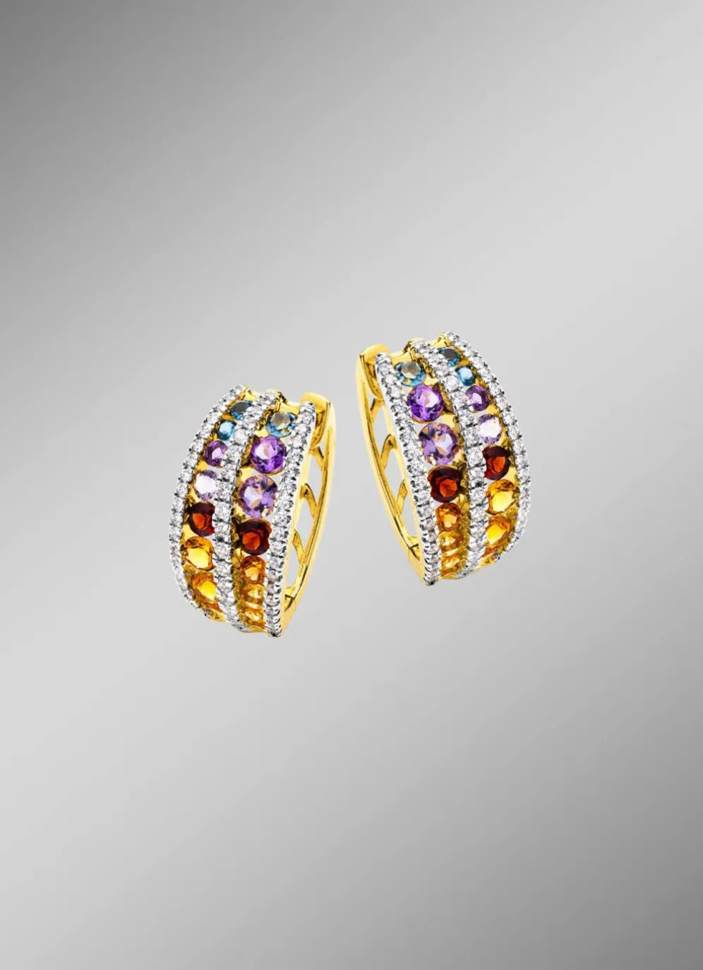 Multicolor Klappcreolen mit Edelsteine und Brillanten