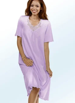 Nachthemd, Kurzarm mit V-Ausschnitt und Spitze