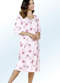 Nachthemd, 3/4-lange Ärmel mit V-Ausschnitt