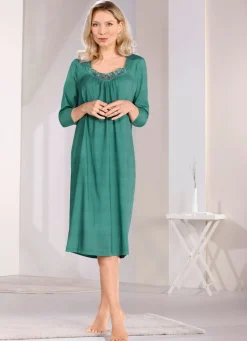 Nachthemd, wadenlang mit floraler Stickereispitze