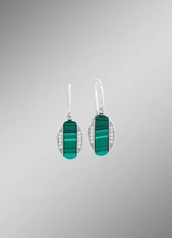 Ohrhaken mit Zirkonia und Malachit-
