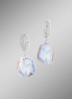 Ohrringe mit Keshi-Perlen und synth. Zirkonia