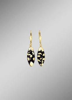 Ohrringe mit Onyx, beh. und Bergkristall mit Blattgold-Triplette