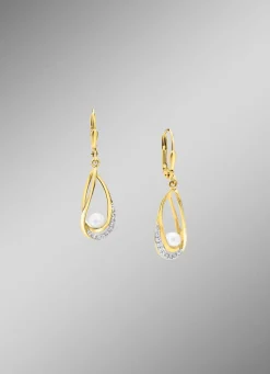 Ohrringe mit Süßwasser-Zuchtperlen und synth. Zirkonia