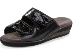 Pantolette aus Nappaleder und krokogeprägtem Lackleder