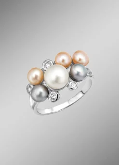 Perlenglanz und strahlende Eleganz: Damenring mit Süßwasser-Zuchtperlen