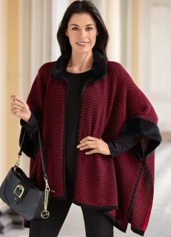 Poncho mit Kunstpelzbesätzen