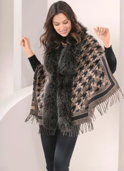 Poncho mit trendstarkem Hahnentritt-Dessin