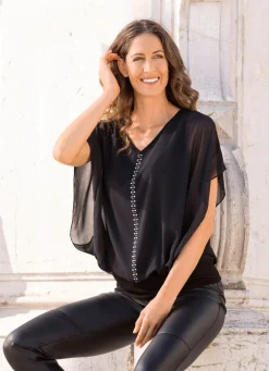 Poncho-Tunika mit Strasssteinzier