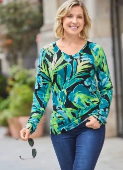 Pullover in Feinstrick mit Dschungeldessin