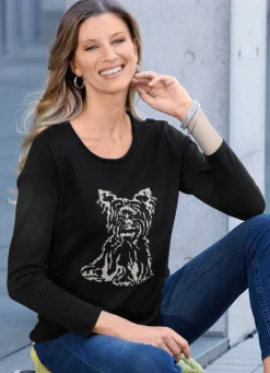 Pullover mit Hund aus Bouclégarn