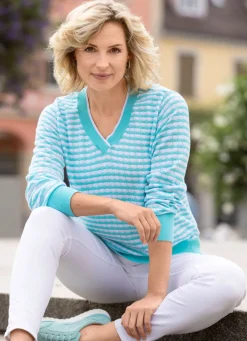 Pullover mit Wabenstruktur im Ringeldessin