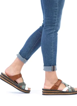 Rieker, leichte Damen-Pantoletten, mit Klettverschluss