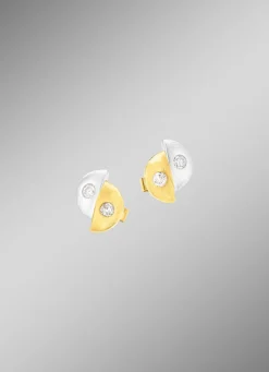 Satinierte Ohrstecker in Bicolor mit 4 Brillanten
