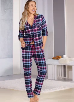 Schlafanzug, durchgeknöpft mit langen Ärmel und im Karodessin