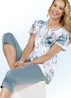 Schlafanzug, Kurzarm mit Knopfleiste und Blumendruck