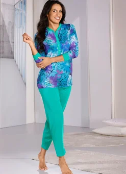 Schlafanzug, langarm, langer Knopfleiste