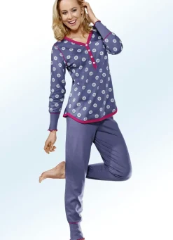 Schlafanzug, Langarm mit Knopfleiste und Bündchen