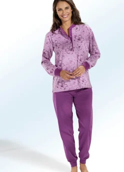 Schlafanzug, Langarm mit Knopfleiste und Bündchen