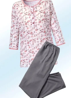 Schlafanzug mit Alloverdessin und Knopfleiste