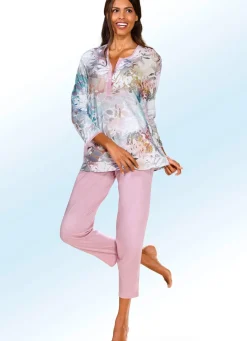 Schlafanzug mit langen Ärmeln und 7/8-langer Hose