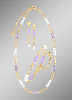 Schmuckset, 3-teilig, aus Messing mit Kristallsteinen