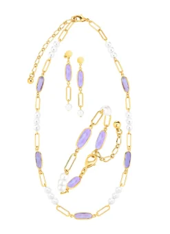 Schmuckset, 3-teilig, aus Messing mit Kristallsteinen