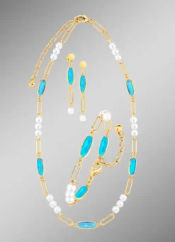 Schmuckset, 3-teilig, aus Messing mit Kristallsteinen