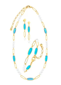 Schmuckset, 3-teilig, aus Messing mit Kristallsteinen