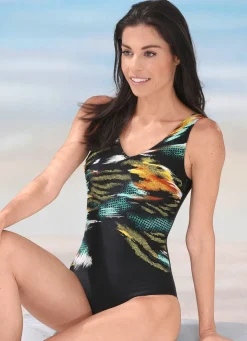 Schwab Badeanzug mit buntem Druckdessin und Vollkorsage