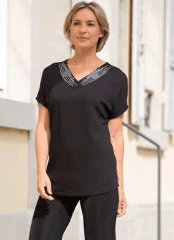 Shirt mit breiter, strassverzierter Blende