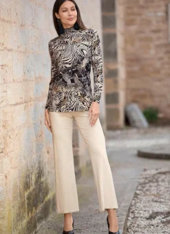 Shirt mit gesmoktem Stehkragen