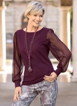 Shirt mit langen, plissierten Chiffonärmeln